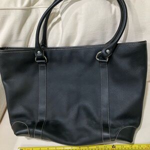 Black Leather zippered Tote Bag